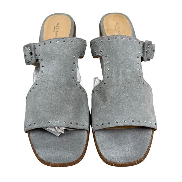 Rag & Bone Womens Mule Sandals Suede Metal Studded Trim Block Heel Gray EUR40 - Picture 4 of 9
